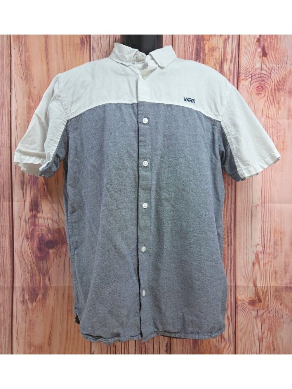 Vans Mens Two-Tone Short Sleeve Button-Up Shirt Medium White & Gray